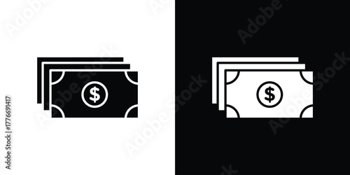Cash icon line art editable stroke and solid collection for app design