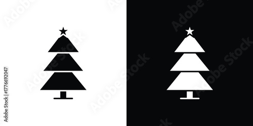 Christmas tree icon line art editable stroke and solid collection for app design