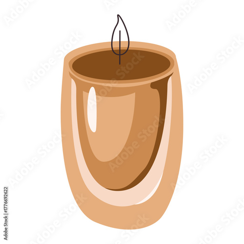 Coffee aromatherapy candle with flame. Illustration of organic spa decor.