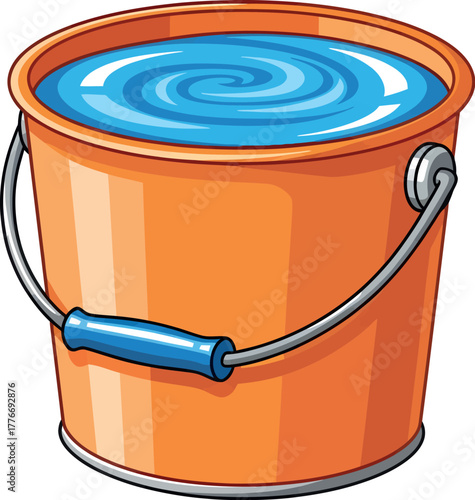 Orange Bucket Filled with Blue Water Showing