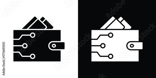 Cryptocurrency wallet icon line art editable stroke and solid collection for app design