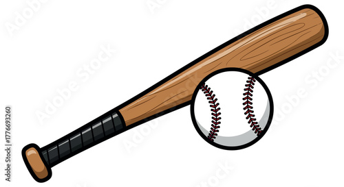 Baseball Bat and Baseball, Illustrator 