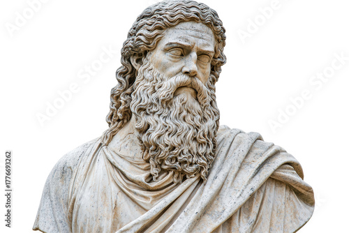 Ancient Greek God Zeus Marble Statue. Symbol Of Power And Mythology Isolated On Transparent Background