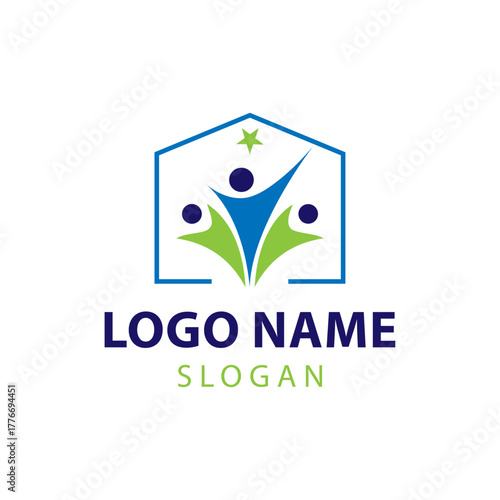 Welfare logo design, Social work logo, Organization logo design, Hand care charity logo emblem design template. rising star logos, Social foundation for human welfare vector illustration	