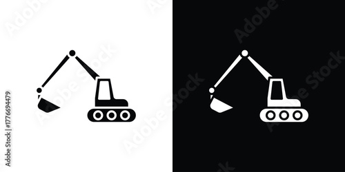 Excavator icon line art editable stroke and solid collection for app design