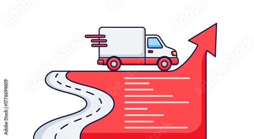 Delivery truck ascending a growth chart symbolizing business success and logistics