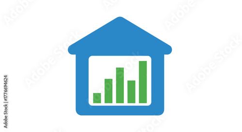 A blue house icon with a bar graph displayed inside the window