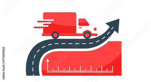 Fast delivery service concept with a truck on an upward path