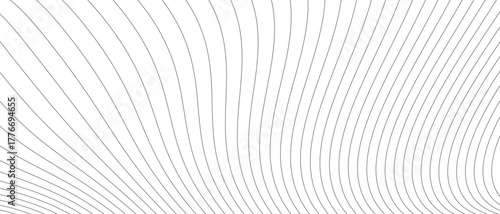 Abstract white background with many thin black curved lines forming a minimalist pattern design effect