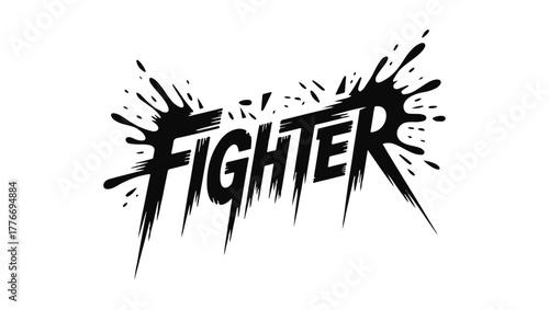 Fighter Typography, Aggressive Ink-Splatter Style for Combat and Action Themes, fighter typography, ink splatter design, aggressive lettering, combat theme, action style, grunge texture, bold font,