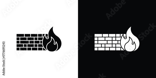 Firewall icon line art editable stroke and solid collection for app design
