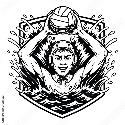 Hand drawn illustration of a water polo player