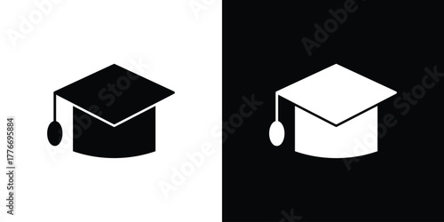 Graduation cap icon line art editable stroke and solid collection for app design