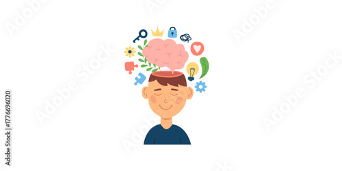 Mental health concept. Human mind mental health cartoon vector set.