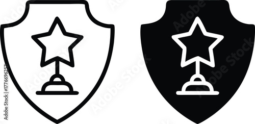 Achievement Badge Icon. Star Trophy Shield Symbol for Success, Reward, and Excellence Recognition or Vector Silhouette. .eps