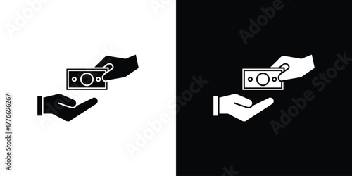 Hand money exchange icon line art editable stroke and solid collection for app design