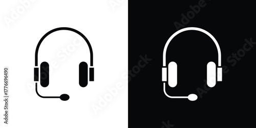 Headphones icon line art editable stroke and solid collection for app design