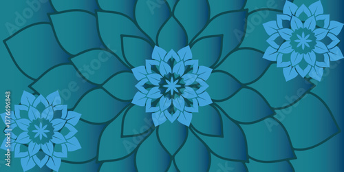 Geometric Floral Design: A mesmerizing abstract composition showcases a captivating geometric floral pattern. With its concentric arrangement and vibrant hues. Background design template