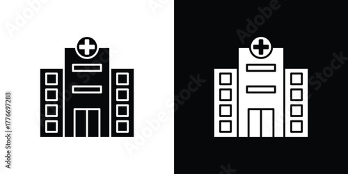 Hospital icon line art editable stroke and solid collection for app design