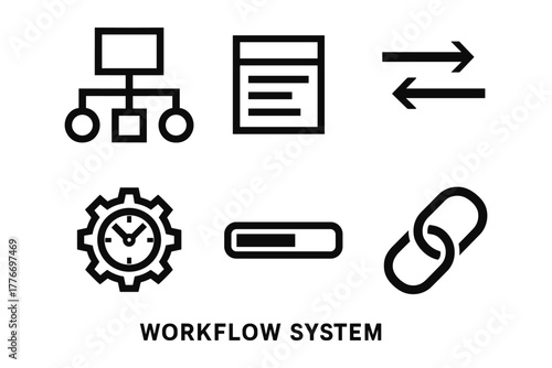 Workflow system icons: structure, connectivity, process management, and efficiency