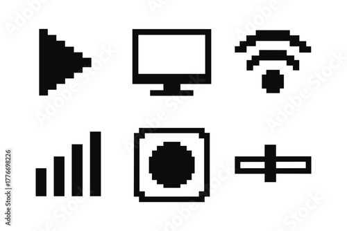 Minimalist black icons for technology and multimedia applications