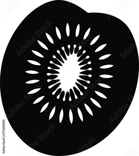 Kiwi Slice Silhouette Vector Illustration Tropical Fruit Cut Piece Healthy Vegetarian Food Ingredient Black and White Isolated Simple Minimal