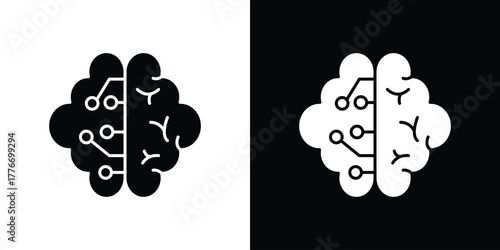 Machine learning icon line art editable stroke and solid collection for app design