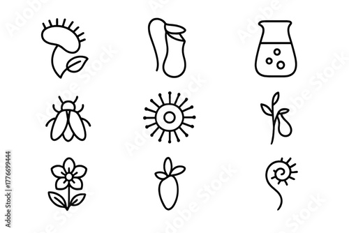 Carnivorous Plant Icons. Line style icons of Carnivorous Plant: Venus Flytrap, Pitcher Plant, Digestive Fluid, Lured Insect,
