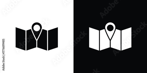 Map icon line art editable stroke and solid collection for app design