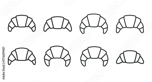 Simple black and white line drawing of eight croissants arranged neatly