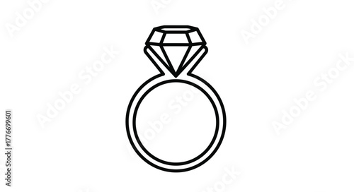 Simple black and white outline drawing of a diamond engagement ring