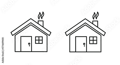 Simple illustration of two houses with smoking chimneys in a minimal style
