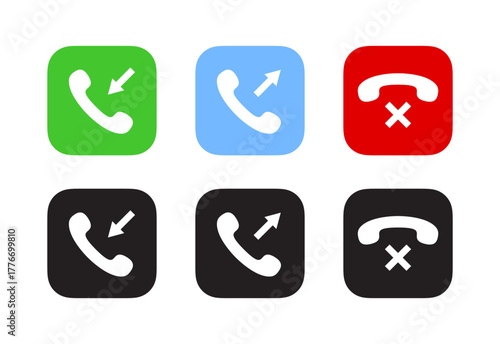 Phone Call History Icons Set. Missed, Outgoing, and Incoming Call Vector Symbols for UI/UX