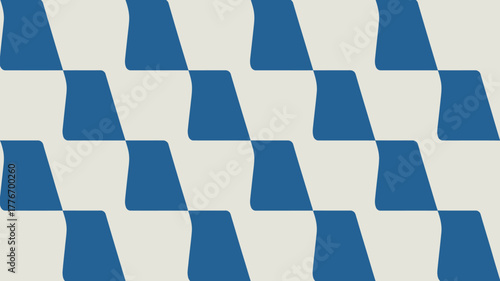A repeating pattern of blue and white shapes with rounded corners in a geometric arrangement