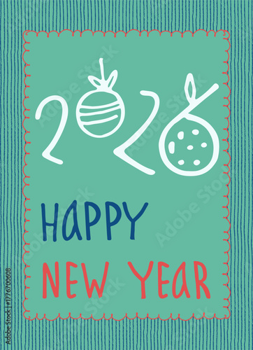 Merry Christmas and New Year card in a decorative frame trend of the year for festive projects, logos, stickers, invitations, scrapbooking, wall posters, social media, home, crafts and goods