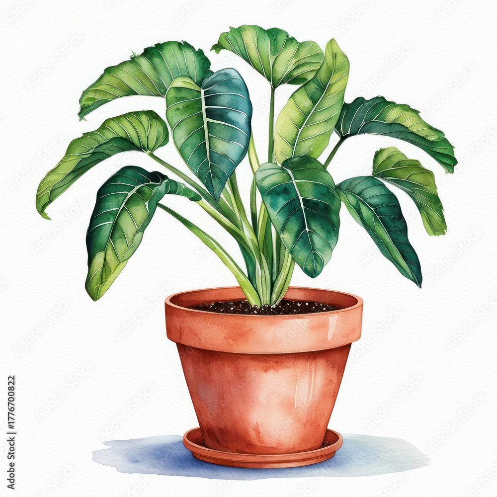 Fototapeta premium Serene Tropical Plant Watercolor Painting
