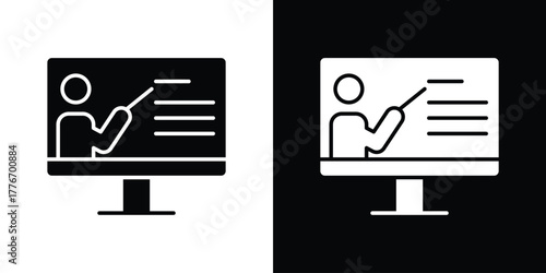 Online course icon line art editable stroke and solid collection for app design