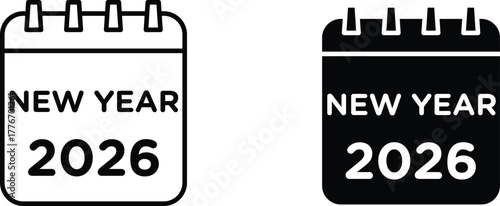 new year 2026 icon vector graphic illustration  with white background flat hand made icon fill icon .