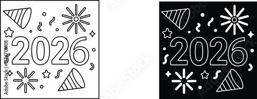 year 2026  celebration  icon vector graphic illustration  with white background flat hand made icon fill icon .