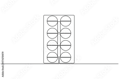 Pharmaceuticals capsule and tablets continuous one line drawing on white background minimalist medicine pill outline vector illustration