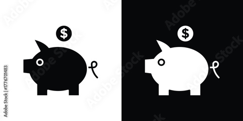 Piggy bank icon line art editable stroke and solid collection for app design