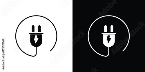 Plug icon line art editable stroke and solid collection for app design