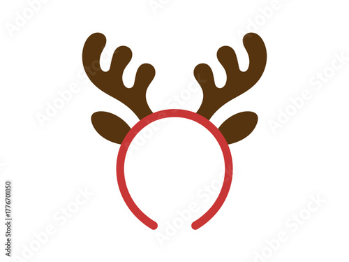 A red headband adorned with brown reindeer antlers for a festive holiday accessory.