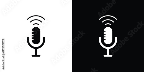 Podcast icon line art editable stroke and solid collection for app design