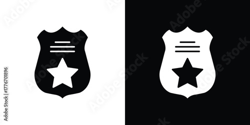 Police badge icon line art editable stroke and solid collection for app design