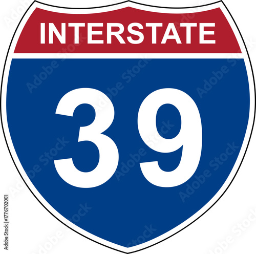 Interstate 39. Interstate highway sign. Road number. Signpost indicating route numbers in the U.S. Interstate Highway System. Even numbers run west to east. Odd numbers run north to south.