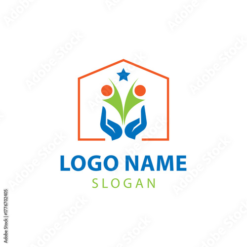 Welfare logo design, Social work logo, Organization logo design, Hand care charity logo emblem design template. rising star logos, Social foundation for human welfare vector illustration	