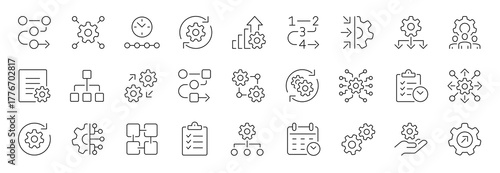 Workflow thin line icons set. Editable stroke. Vector