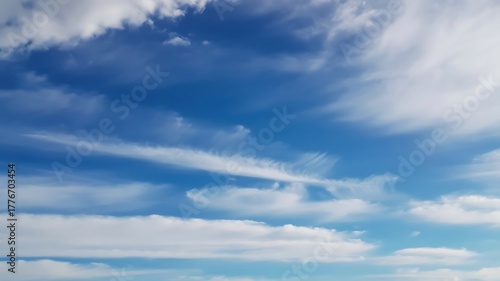 Fototapeta Naklejka Na Ścianę i Meble -  Vibrant Blue Sky With Streaks Of White Cirrus Clouds stock image