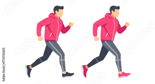 Illustration of a man in a pink hoodie running duplicated twice